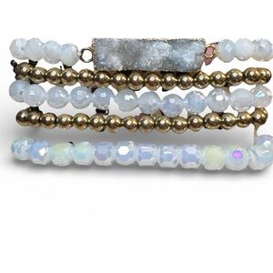 Elegant Gold and White Druzy and Gold Beaded Bracelet set